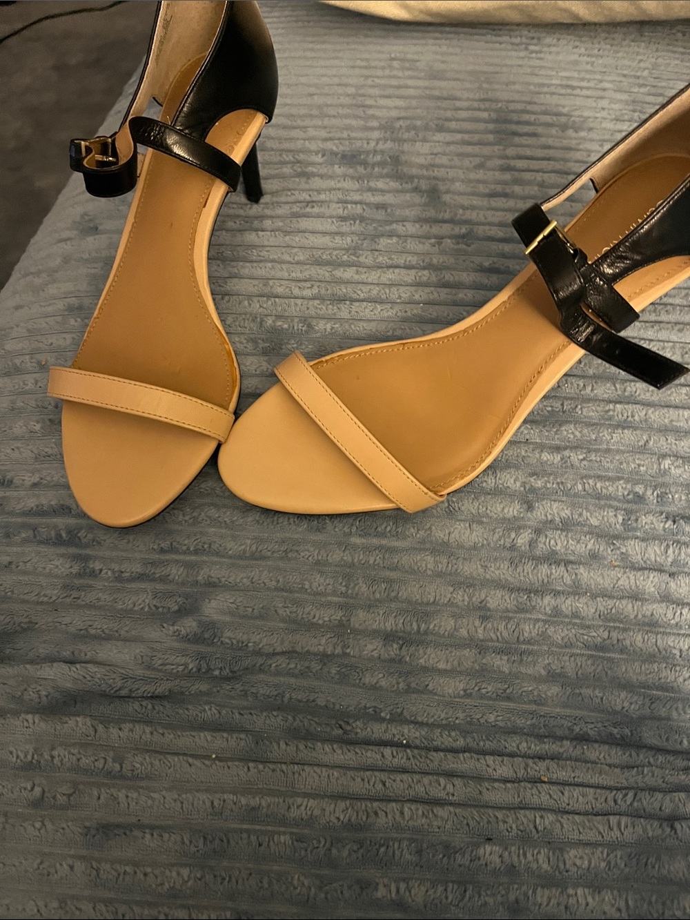 Calvin Klein Two-Tone Black and Nude Ankle-Strap Heels